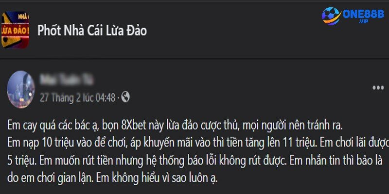 8Xbet lừa đảo ăn chặn tiền thắng cược bằng chiêu trò tố khách hàng gian lận