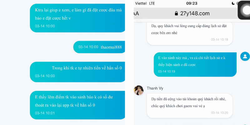 Đoạn chat giữa người chơi và nhà cái khi nạp tiền không thành công
